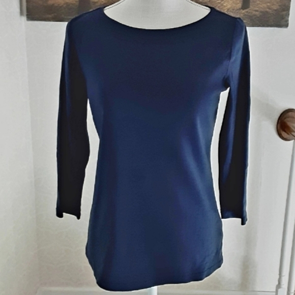 Talbots Navy Blue Long Sleeve Boat Neck 'The Talbots Tee' Women's Small Petite - Picture 1 of 5